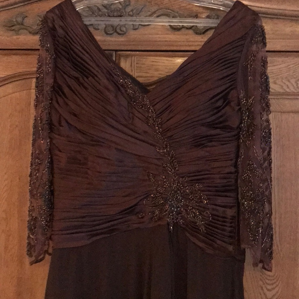 Empire V neck floor length chiffon dress w/beading